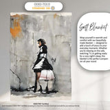 Woman in Black and White Dress Urban Graffiti, All Season Comfort, Thoughtful Housewarming Gift - Super Soft Fleece Blanket Bed Sofa Throw