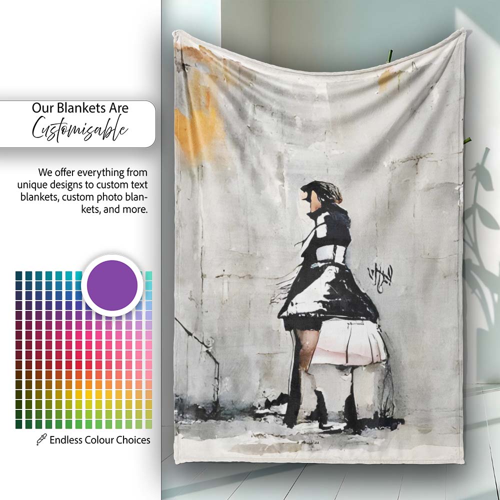 Woman in Black and White Dress Urban Graffiti, All Season Comfort, Thoughtful Housewarming Gift - Super Soft Fleece Blanket Bed Sofa Throw