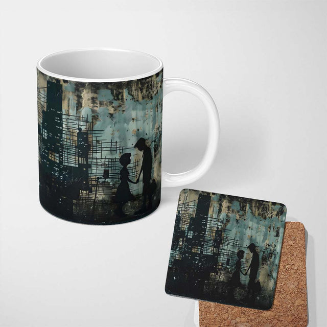 Couple Holding Hands City Silhouette Street Art 11oz Ceramic Coffee Tea Mug White Large Handle