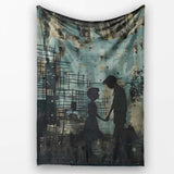 Couple Holding Hands City Silhouette Street Art, Bedroom Living Room Accent, All Season Comfort - Super Soft Fleece Blanket Bed Sofa Throw