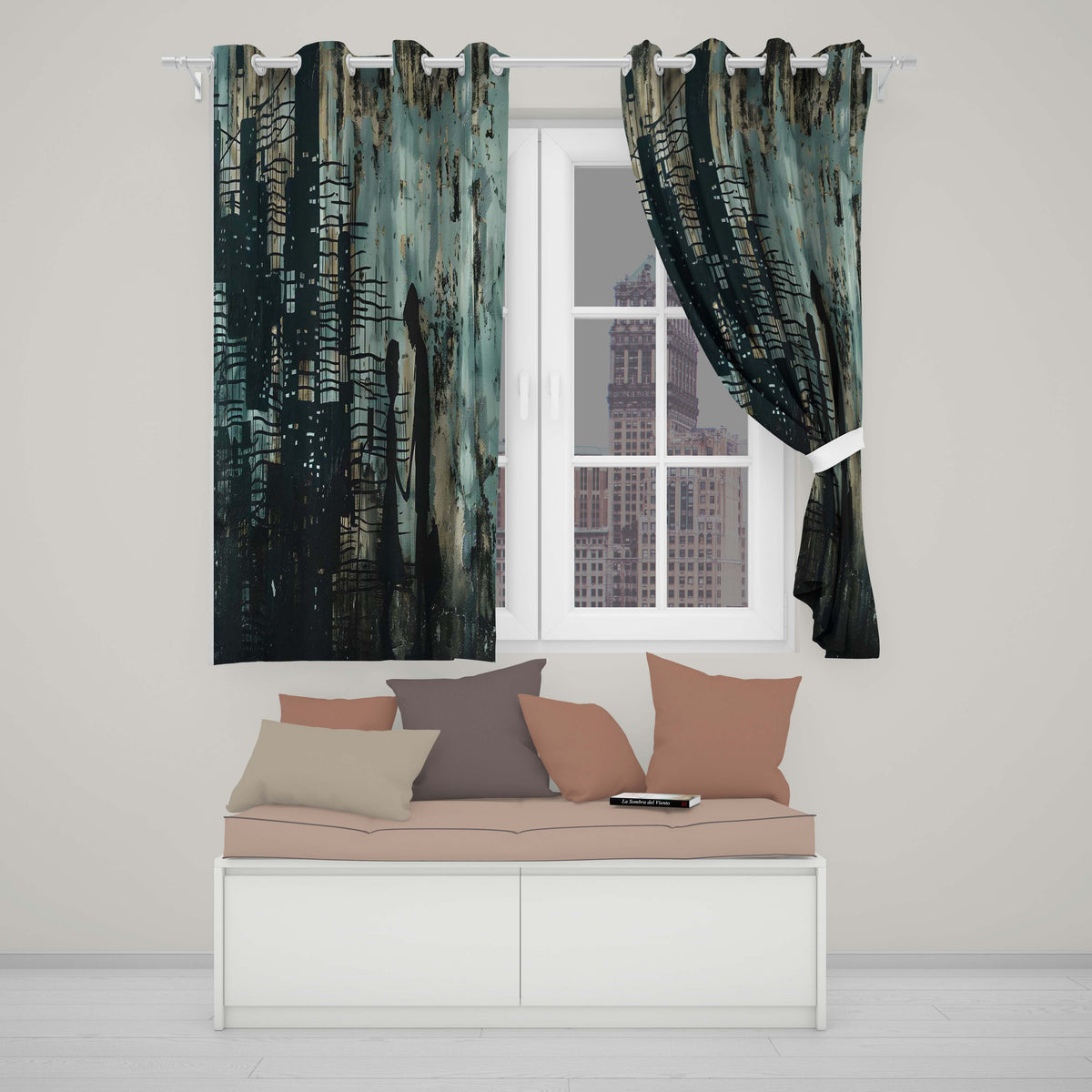 Couple Holding Hands City Silhouette Street Art Elegant Artwork for Bedroom Decor Readymade Eyelet Ring Top Thermal 100% Blackout Curtains