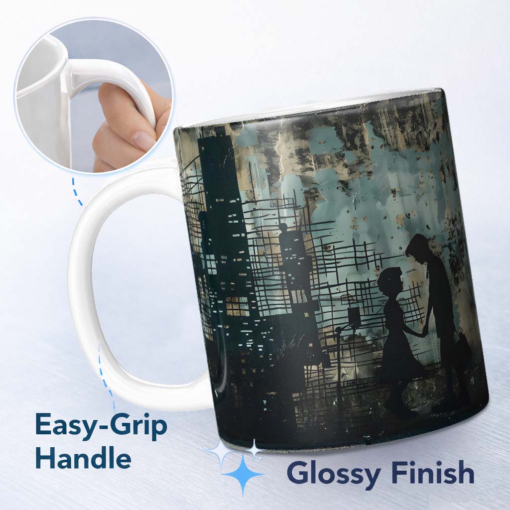 Couple Holding Hands City Silhouette Street Art 11oz Ceramic Coffee Tea Mug White Large Handle