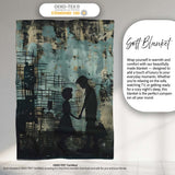 Couple Holding Hands City Silhouette Street Art, Bedroom Living Room Accent, All Season Comfort - Super Soft Fleece Blanket Bed Sofa Throw