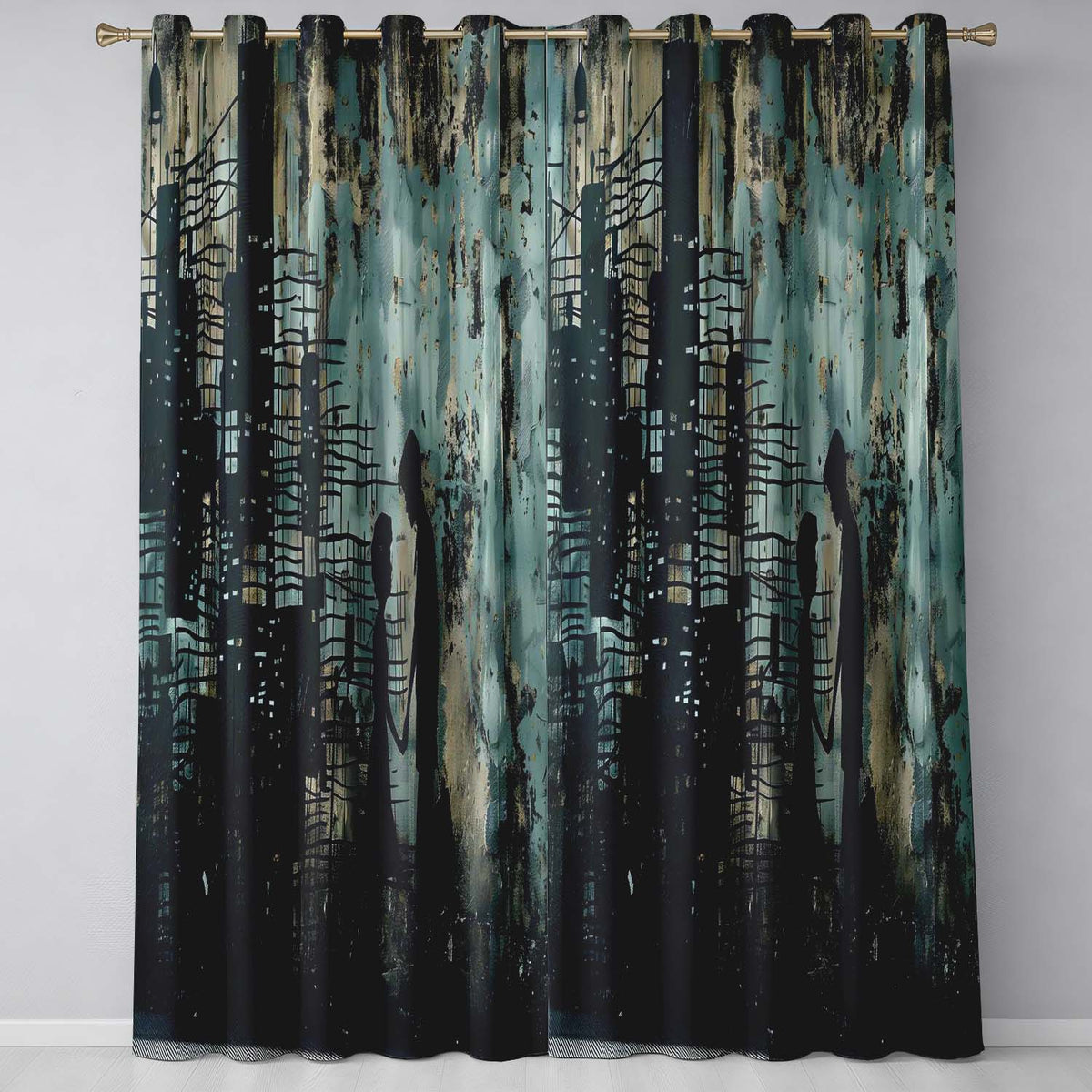 Couple Holding Hands City Silhouette Street Art Elegant Artwork for Bedroom Decor Readymade Eyelet Ring Top Thermal 100% Blackout Curtains