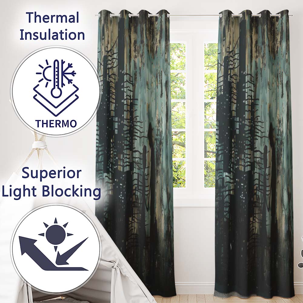 Couple Holding Hands City Silhouette Street Art Elegant Artwork for Bedroom Decor Readymade Eyelet Ring Top Thermal 100% Blackout Curtains