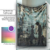 Couple Holding Hands City Silhouette Street Art, Bedroom Living Room Accent, All Season Comfort - Super Soft Fleece Blanket Bed Sofa Throw