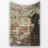Black Human Profile on Weathered Brick Wall, Bedroom Living Room Accent, Unique Artistic Design - Super Soft Fleece Blanket Bed Sofa Throw