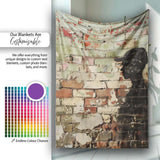 Black Human Profile on Weathered Brick Wall, Bedroom Living Room Accent, Unique Artistic Design - Super Soft Fleece Blanket Bed Sofa Throw