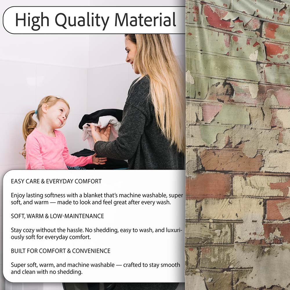 Black Human Profile on Weathered Brick Wall, Bedroom Living Room Accent, Unique Artistic Design - Super Soft Fleece Blanket Bed Sofa Throw