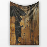 Silhouette Figure Under Black Umbrella Rain Graffiti, Lightweight Comfortable Decorative Accent - Super Soft Fleece Blanket Bed Sofa Throw
