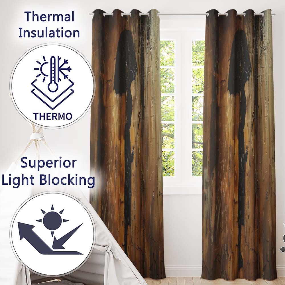 Silhouette Figure Under Black Umbrella Rain Graffiti Timeless Artistic Home Decor Readymade Eyelet Ring Top Thermal 100% Blackout Curtains