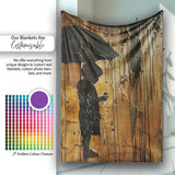 Silhouette Figure Under Black Umbrella Rain Graffiti, Lightweight Comfortable Decorative Accent - Super Soft Fleece Blanket Bed Sofa Throw