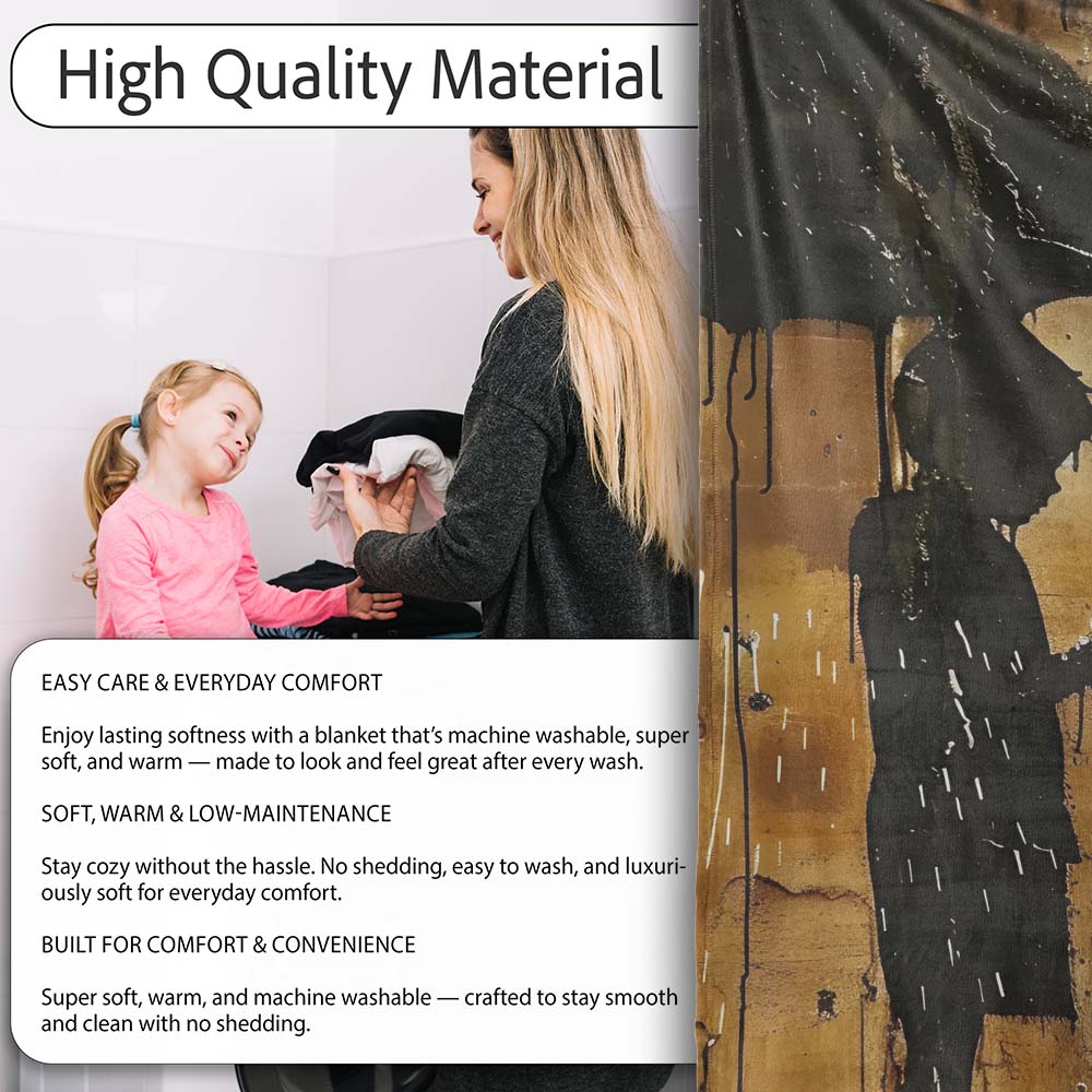 Silhouette Figure Under Black Umbrella Rain Graffiti, Lightweight Comfortable Decorative Accent - Super Soft Fleece Blanket Bed Sofa Throw
