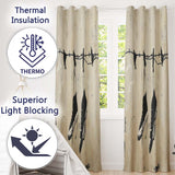 Black Trainers Hanging from Barbed Wire Graffiti Modern Artwork for Bedroom Decor Readymade Eyelet Ring Top Thermal 100% Blackout Curtains