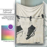 Black Trainers Hanging from Barbed Wire Graffiti, All Season Comfort, Decorative Wall Art Style - Super Soft Fleece Blanket Bed Sofa Throw