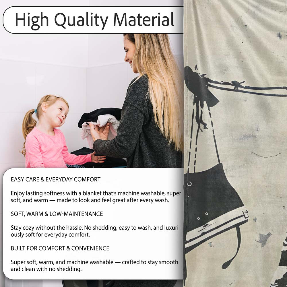 Black Trainers Hanging from Barbed Wire Graffiti, All Season Comfort, Decorative Wall Art Style - Super Soft Fleece Blanket Bed Sofa Throw