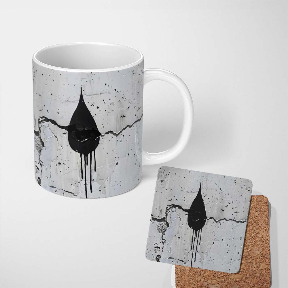 Black Hooded Face on Cracked White Wall Graffiti 11oz Ceramic Coffee Tea Mug White Large Handle