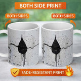 Black Hooded Face on Cracked White Wall Graffiti 11oz Ceramic Coffee Tea Mug White Large Handle