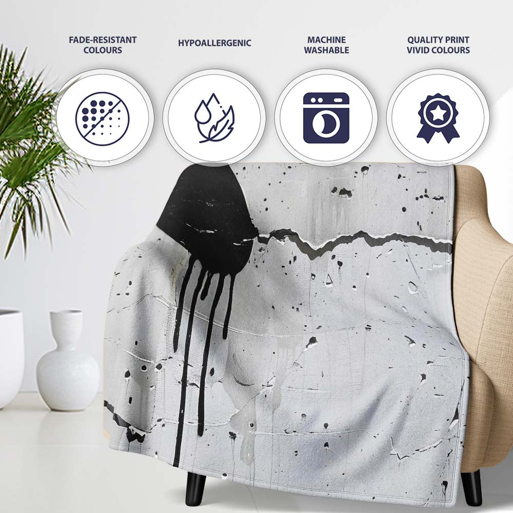 Black Hooded Face on Cracked White Wall Graffiti, All Season Comfort, Gift for Adults and Teens - Super Soft Fleece Blanket Bed Sofa Throw