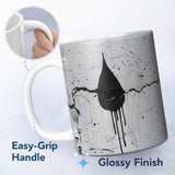 Black Hooded Face on Cracked White Wall Graffiti 11oz Ceramic Coffee Tea Mug White Large Handle