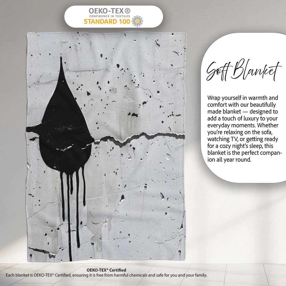 Black Hooded Face on Cracked White Wall Graffiti, All Season Comfort, Gift for Adults and Teens - Super Soft Fleece Blanket Bed Sofa Throw