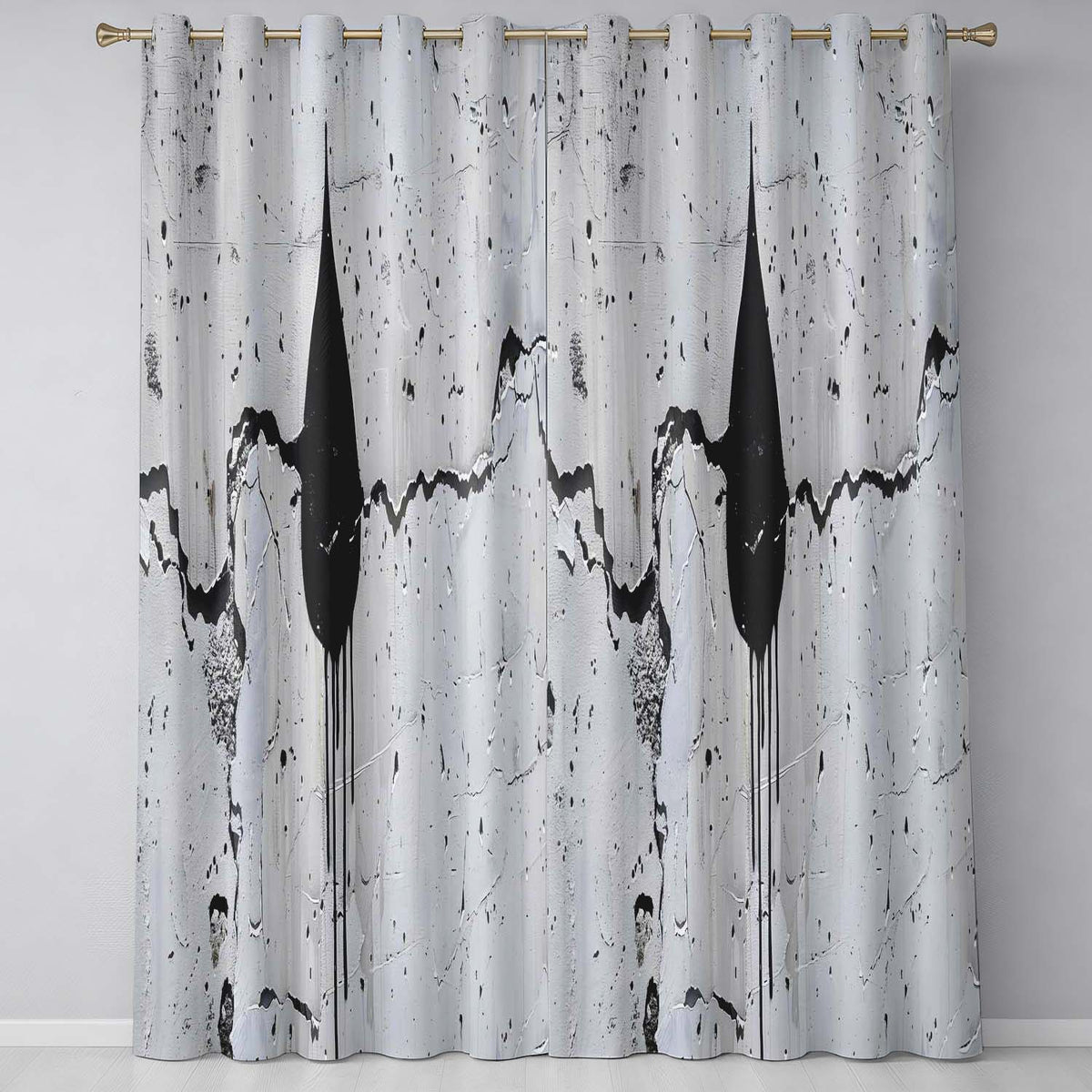 Black Hooded Face on Cracked White Wall Graffiti Modern Artwork for Bedroom Decor Readymade Eyelet Ring Top Thermal 100% Blackout Curtains
