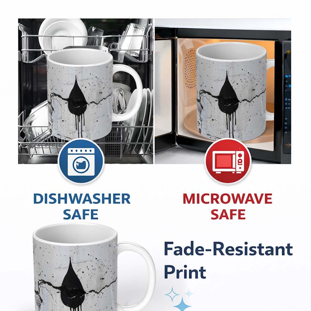 Black Hooded Face on Cracked White Wall Graffiti 11oz Ceramic Coffee Tea Mug White Large Handle