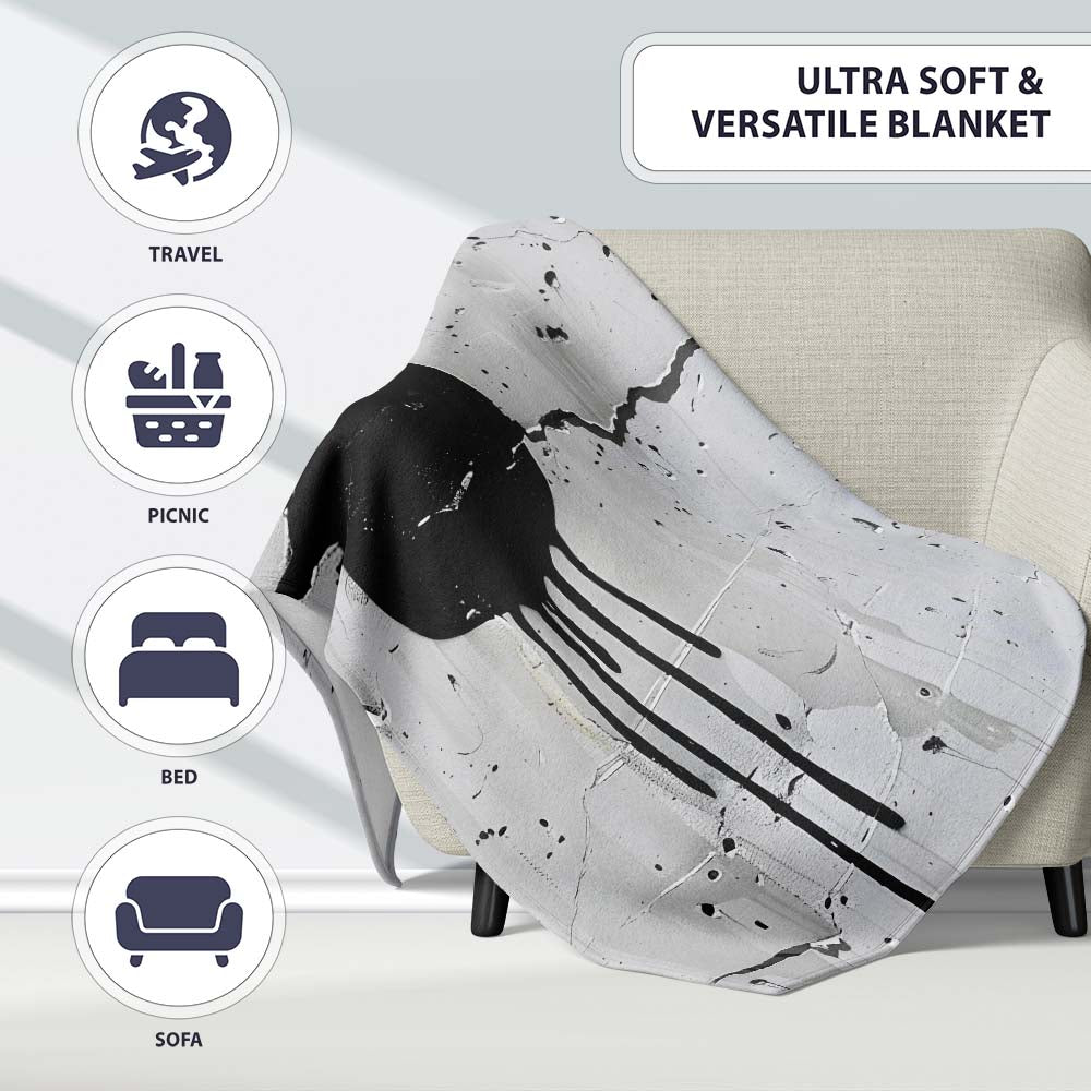 Black Hooded Face on Cracked White Wall Graffiti, All Season Comfort, Gift for Adults and Teens - Super Soft Fleece Blanket Bed Sofa Throw