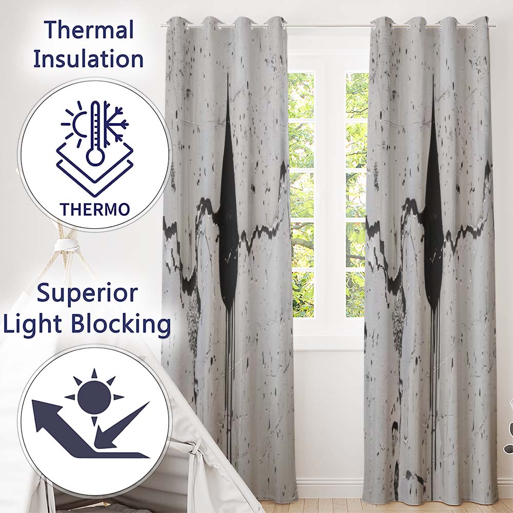 Black Hooded Face on Cracked White Wall Graffiti Modern Artwork for Bedroom Decor Readymade Eyelet Ring Top Thermal 100% Blackout Curtains