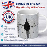 Black Hooded Face on Cracked White Wall Graffiti 11oz Ceramic Coffee Tea Mug White Large Handle