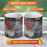 Lone Figure by Distressed Red Grey Urban Wall 11oz Ceramic Coffee Tea Mug White Large Handle