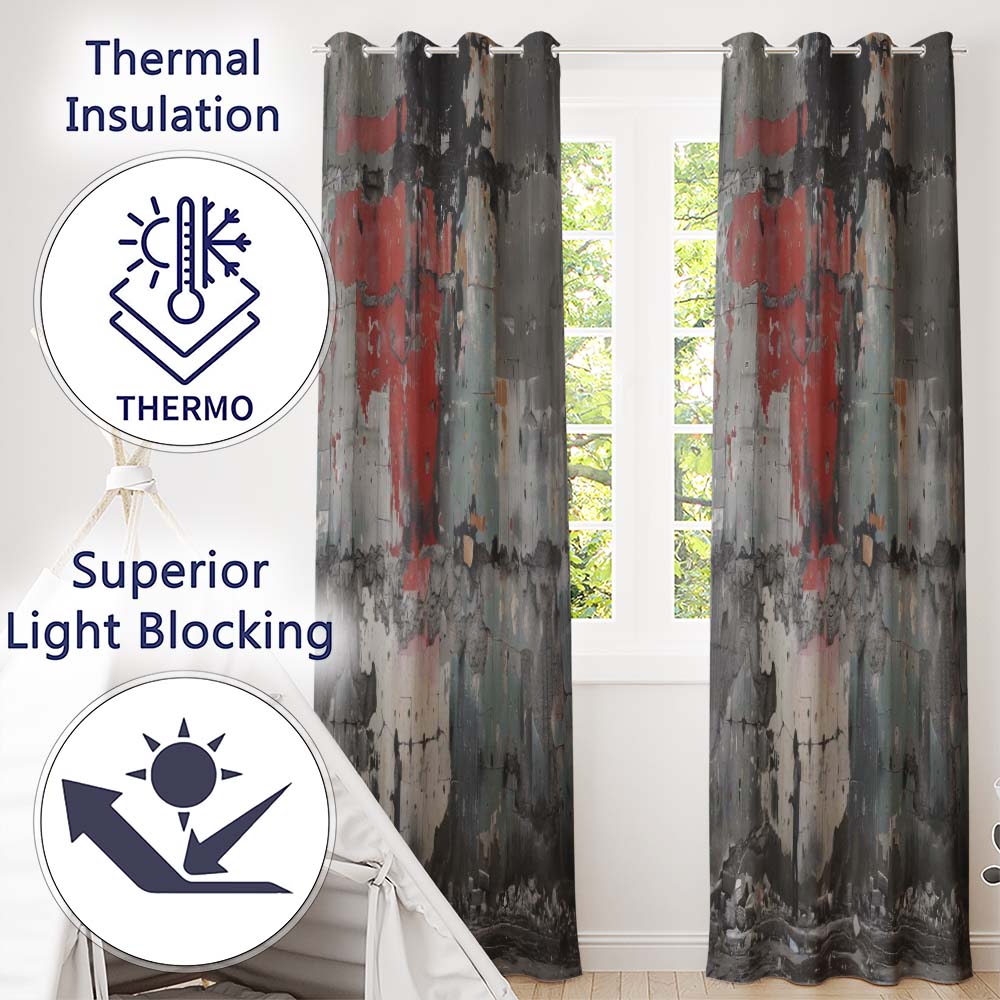 Lone Figure by Distressed Red Grey Urban Wall Stylish Bold Artwork for Home Decor Readymade Eyelet Ring Top Thermal 100% Blackout Curtains