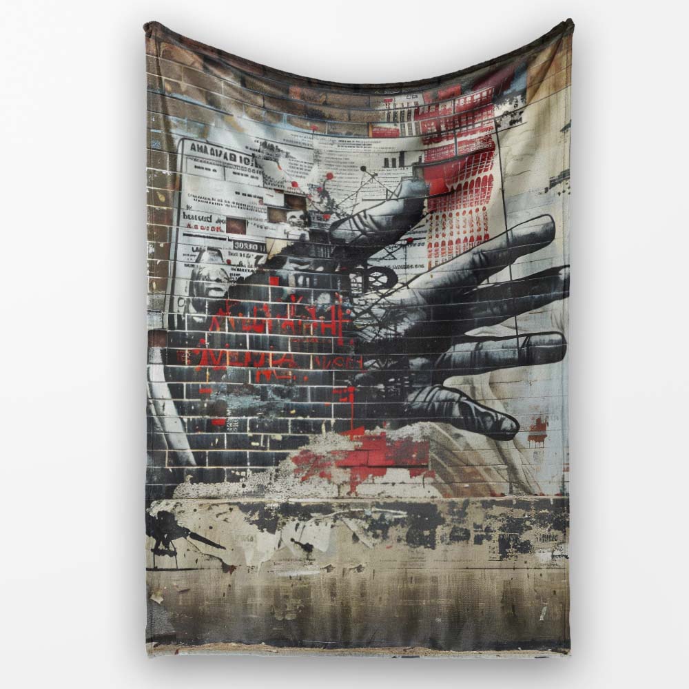 Collage Hand Holding City Newspaper Street Art, Lightweight Warm Gift, Comfortable Everyday Use - Super Soft Fleece Blanket Bed Sofa Throw