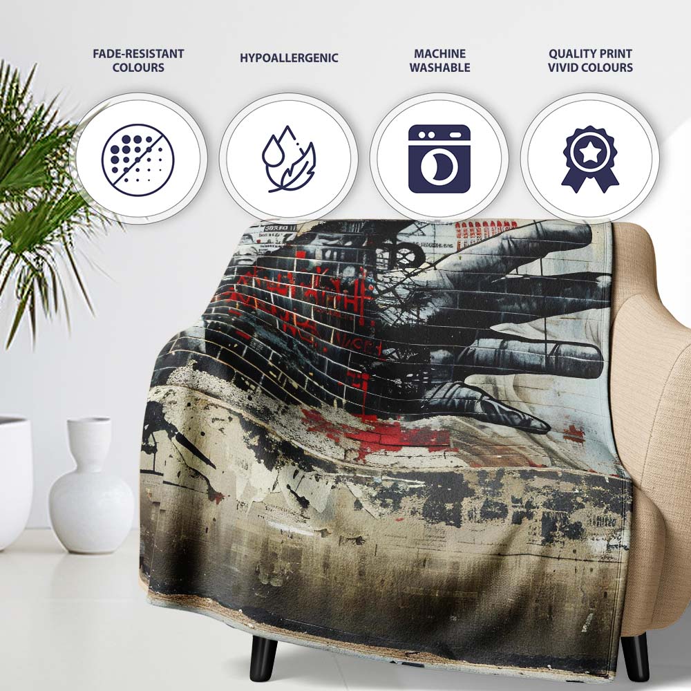 Collage Hand Holding City Newspaper Street Art, Lightweight Warm Gift, Comfortable Everyday Use - Super Soft Fleece Blanket Bed Sofa Throw
