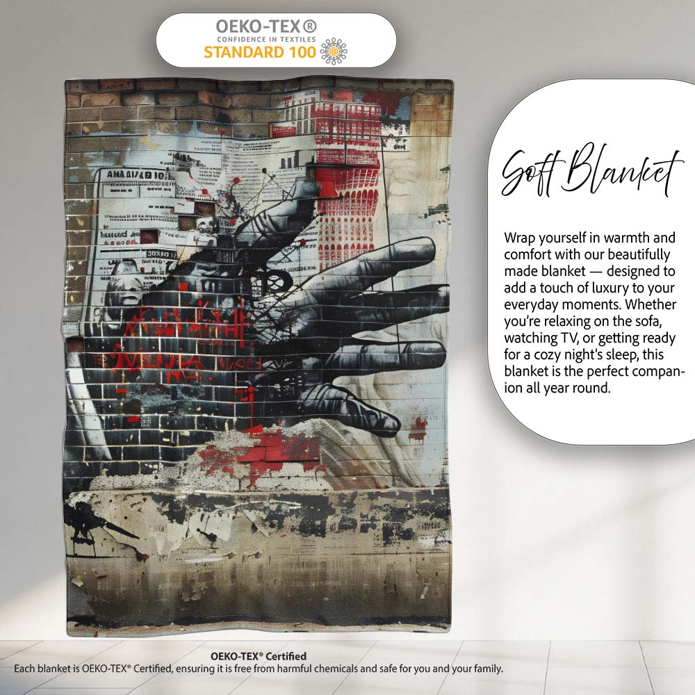 Collage Hand Holding City Newspaper Street Art, Lightweight Warm Gift, Comfortable Everyday Use - Super Soft Fleece Blanket Bed Sofa Throw