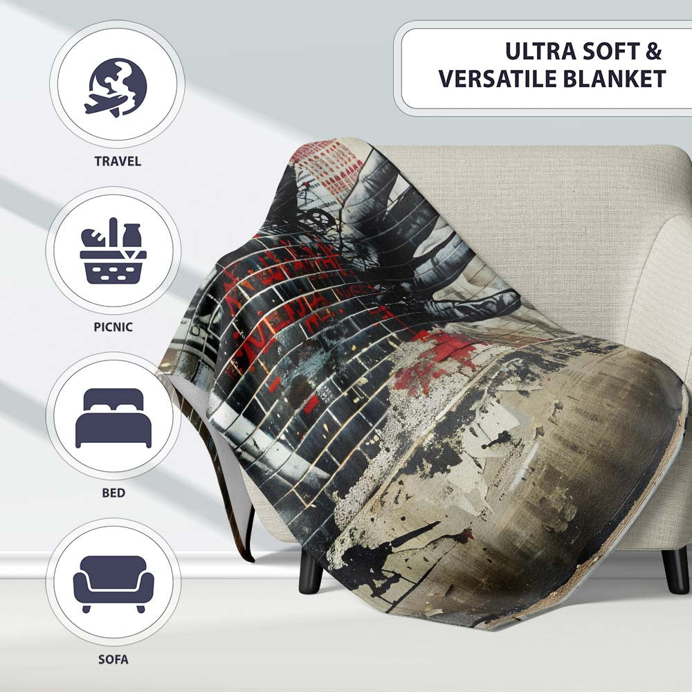 Collage Hand Holding City Newspaper Street Art, Lightweight Warm Gift, Comfortable Everyday Use - Super Soft Fleece Blanket Bed Sofa Throw