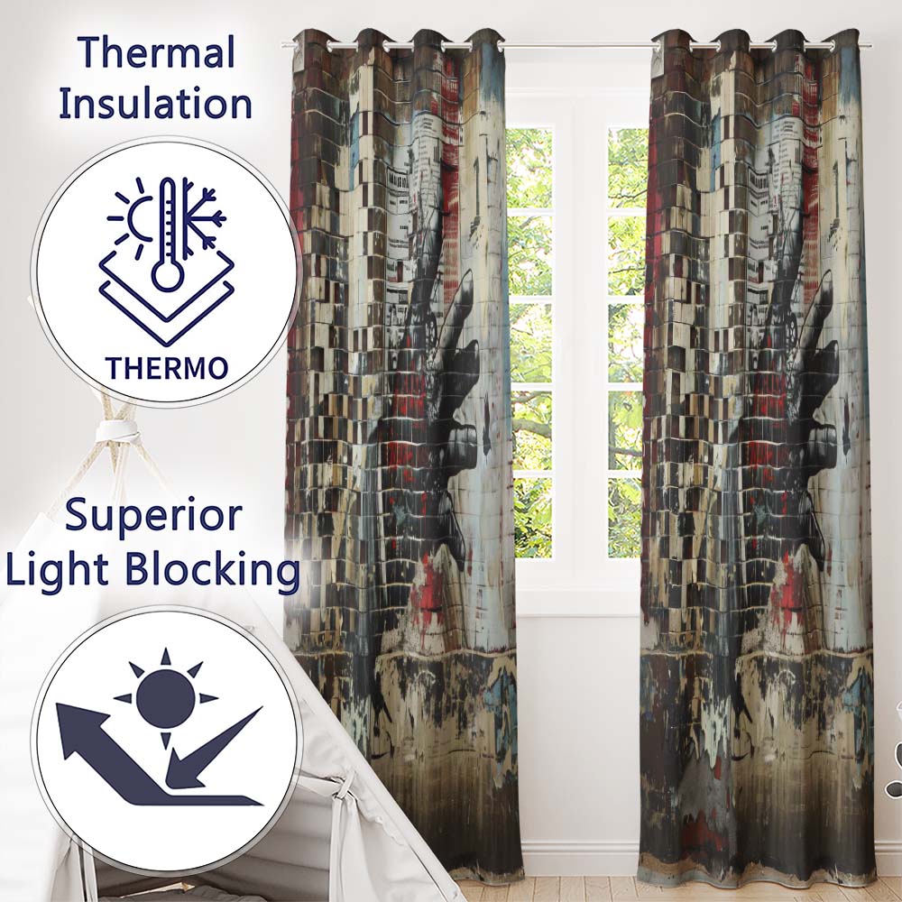 Collage Hand Holding City Newspaper Street Art Creative Artwork for Bedroom Decor Readymade Eyelet Ring Top Thermal 100% Blackout Curtains