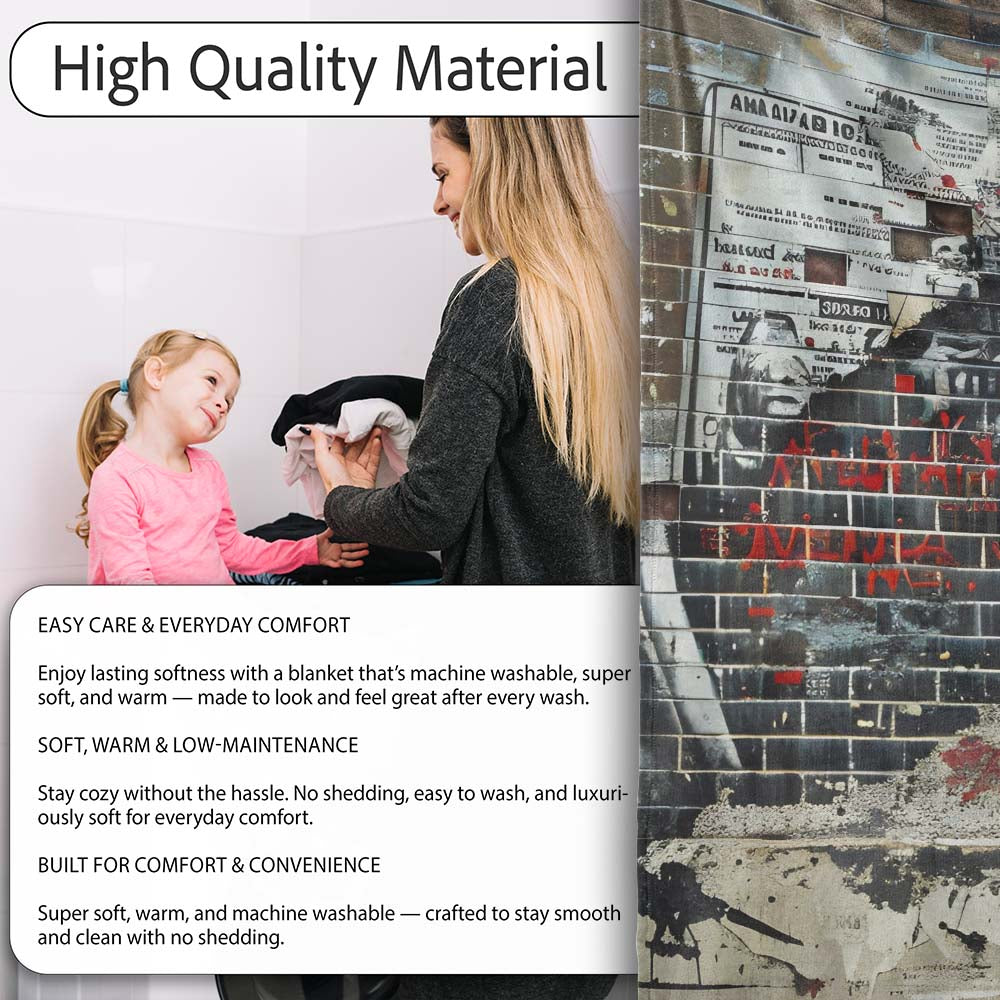 Collage Hand Holding City Newspaper Street Art, Lightweight Warm Gift, Comfortable Everyday Use - Super Soft Fleece Blanket Bed Sofa Throw