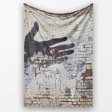 Black Hand Cityscape on Weathered Brick Wall, Comfortable Everyday Use, Stylish Room Decoration - Super Soft Fleece Blanket Bed Sofa Throw
