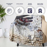 Black Hand Cityscape on Weathered Brick Wall, Comfortable Everyday Use, Stylish Room Decoration - Super Soft Fleece Blanket Bed Sofa Throw