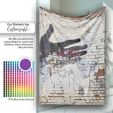 Black Hand Cityscape on Weathered Brick Wall, Comfortable Everyday Use, Stylish Room Decoration - Super Soft Fleece Blanket Bed Sofa Throw