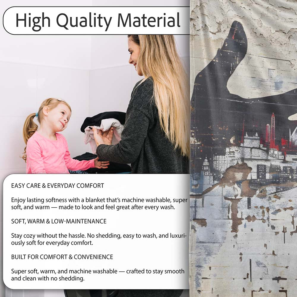 Black Hand Cityscape on Weathered Brick Wall, Comfortable Everyday Use, Stylish Room Decoration - Super Soft Fleece Blanket Bed Sofa Throw