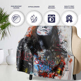 Woman Portrait with Graffiti Writing Urban Pop Art, All Season Comfort, Stylish Room Decoration - Super Soft Fleece Blanket Bed Sofa Throw