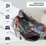 Woman Portrait with Graffiti Writing Urban Pop Art, All Season Comfort, Stylish Room Decoration - Super Soft Fleece Blanket Bed Sofa Throw