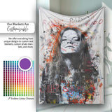 Woman Portrait with Graffiti Writing Urban Pop Art, All Season Comfort, Stylish Room Decoration - Super Soft Fleece Blanket Bed Sofa Throw