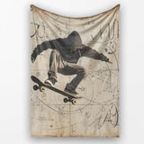 Hooded Skateboarder with Abstract Sketches Urban, All Season Comfort, Decorative Wall Art Style - Super Soft Fleece Blanket Bed Sofa Throw