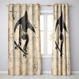 Hooded Skateboarder with Abstract Sketches Urban Contemporary Wall Art Home Decor Readymade Eyelet Ring Top Thermal 100% Blackout Curtains