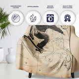 Hooded Skateboarder with Abstract Sketches Urban, All Season Comfort, Decorative Wall Art Style - Super Soft Fleece Blanket Bed Sofa Throw