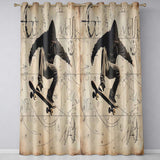 Hooded Skateboarder with Abstract Sketches Urban Contemporary Wall Art Home Decor Readymade Eyelet Ring Top Thermal 100% Blackout Curtains