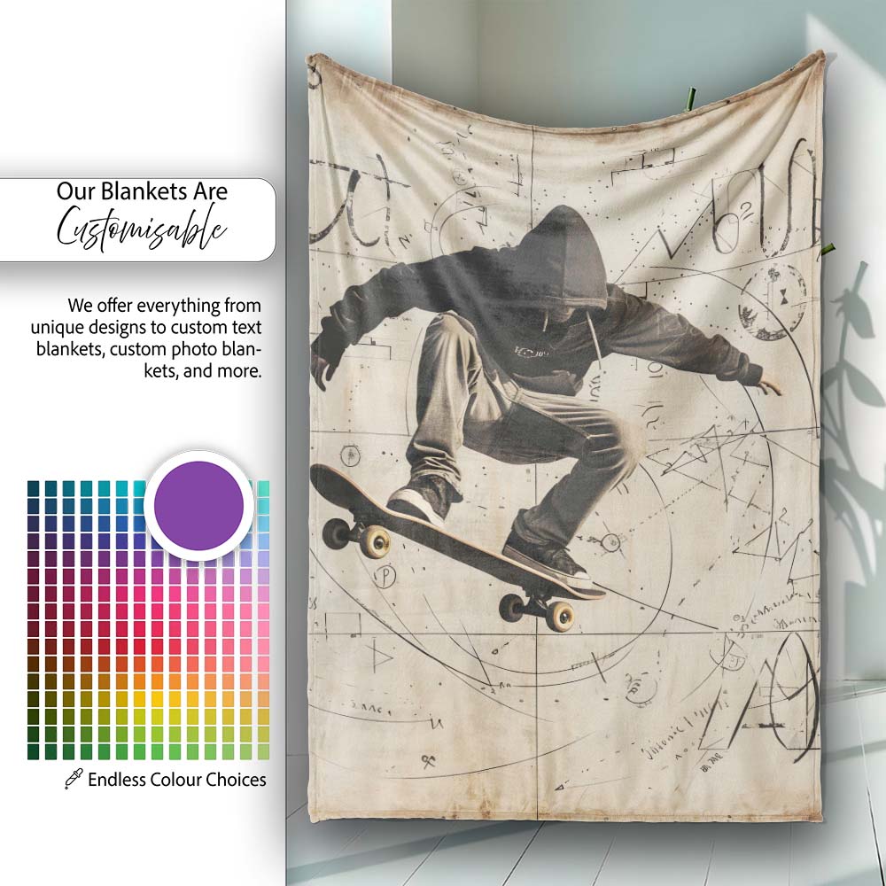 Hooded Skateboarder with Abstract Sketches Urban, All Season Comfort, Decorative Wall Art Style - Super Soft Fleece Blanket Bed Sofa Throw